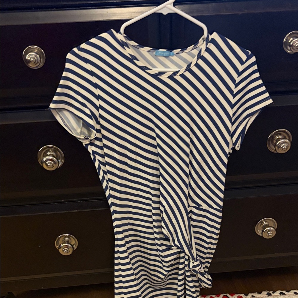J. McLaughlin Navy and White Striped Midi Dress Small